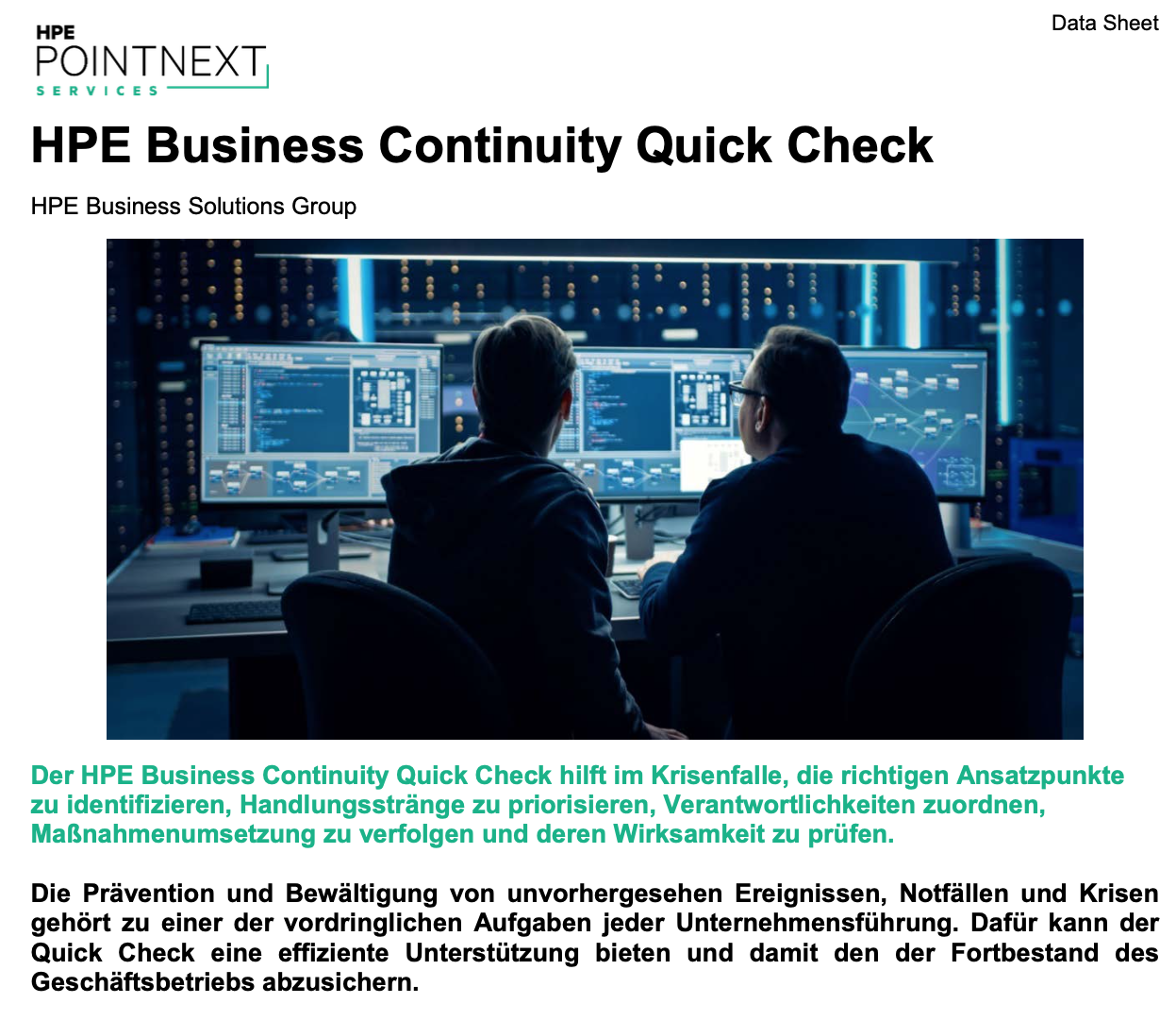 Hewlett Packard Enterprise – Business Continuity Quick Check